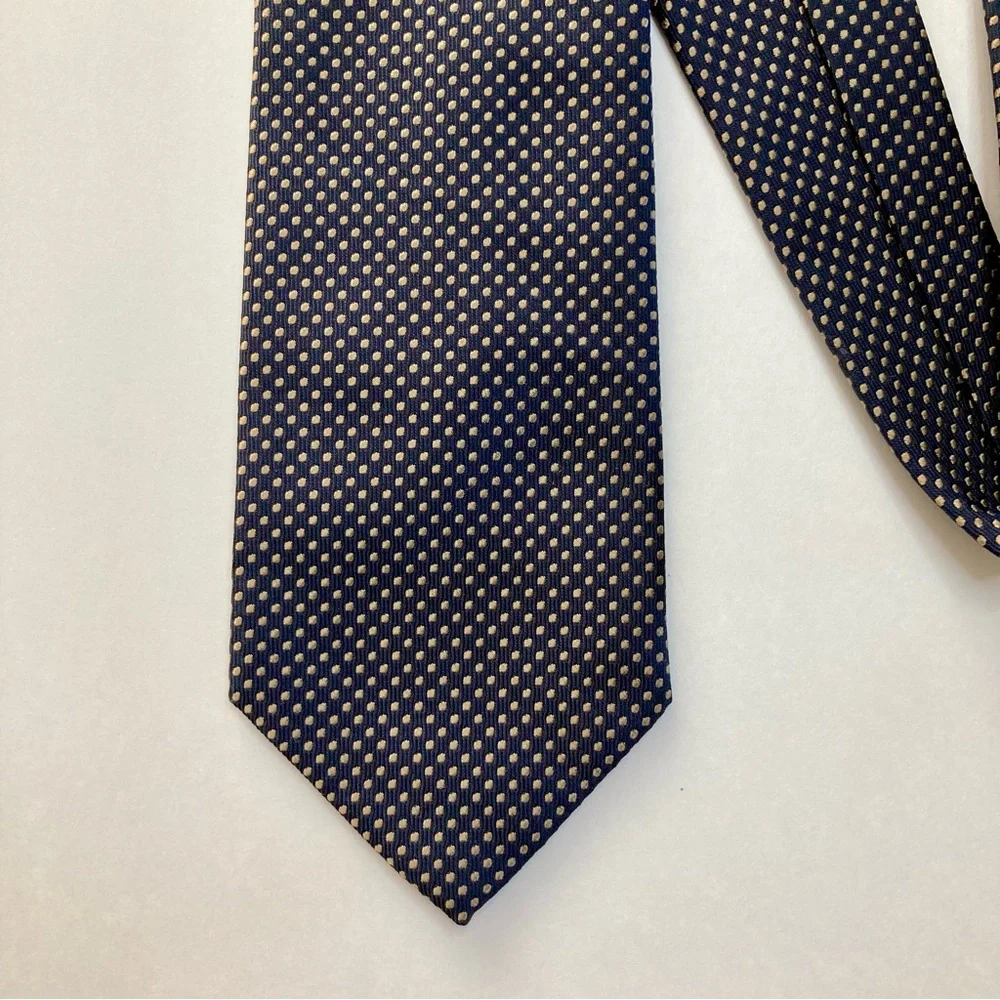 Hickey Freeman Black & Butter Yellow Dotted Classic Heavy Silk Tie 3.5” 59”